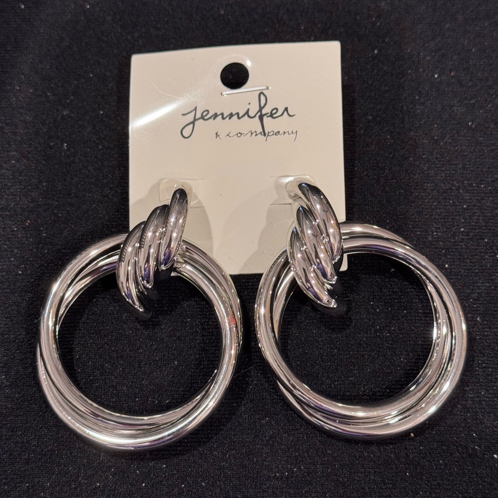 Silver Twisted Circle Post Earrings 2.5 inch glam boutique